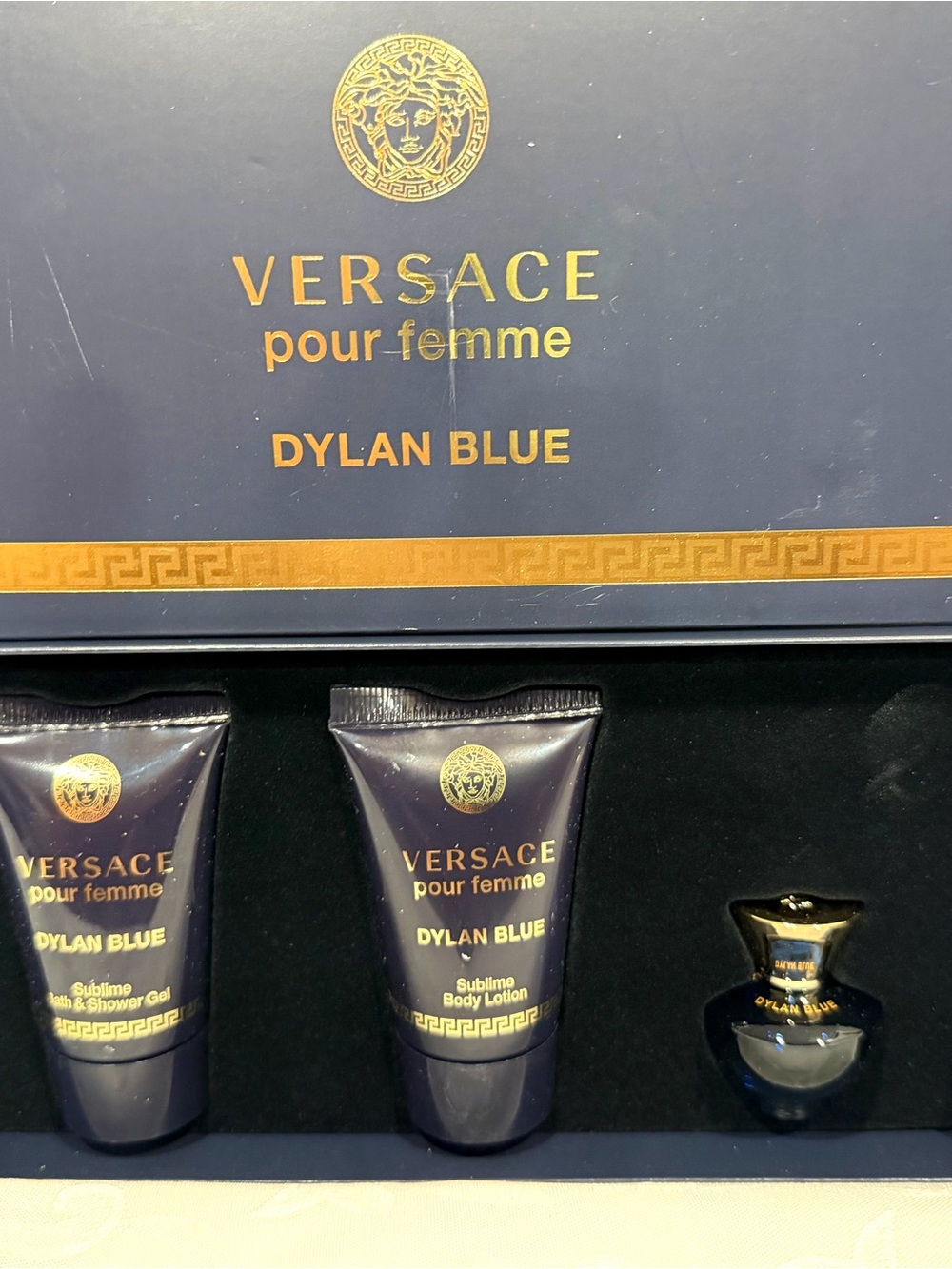 Versace Dylan Blue Pour Femme Box in Navy and Gold
